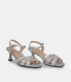 PieSanto Glamourous Silver Strappy Sandals