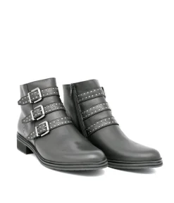 PieSanto Gorgeous Black Studded Buckle Ankle Boots