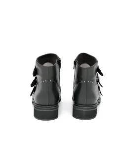PieSanto Gorgeous Black Studded Buckle Ankle Boots