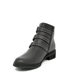 PieSanto Gorgeous Black Studded Buckle Ankle Boots