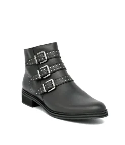 PieSanto Gorgeous Black Studded Buckle Ankle Boots