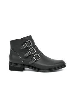PieSanto Gorgeous Black Studded Buckle Ankle Boots