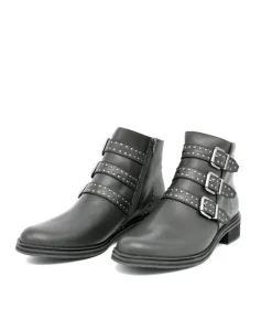 PieSanto Gorgeous Black Studded Buckle Ankle Boots