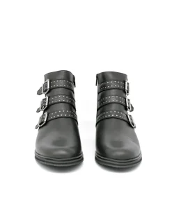 PieSanto Gorgeous Black Studded Buckle Ankle Boots