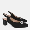 PieSanto Plush Black Suede Block Heel Slingbacks