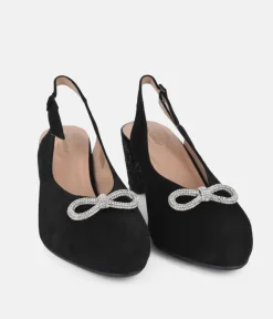 PieSanto Plush Black Suede Block Heel Slingbacks