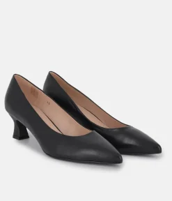 PieSanto Premium Black Leather Kitten Heels