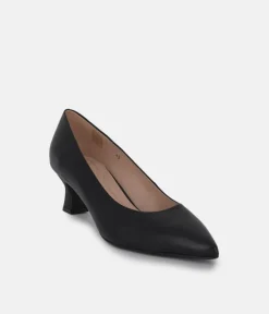 PieSanto Premium Black Leather Kitten Heels
