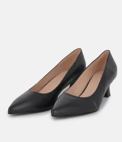 PieSanto Premium Black Leather Kitten Heels