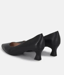 PieSanto Premium Black Leather Kitten Heels
