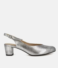 PieSanto Stunning Metallic Silver Slingback Heels