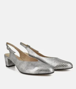 PieSanto Stunning Metallic Silver Slingback Heels