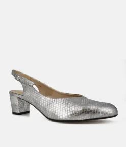 PieSanto Stunning Metallic Silver Slingback Heels
