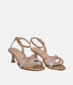 PieSanto Stylish Gold Combi Block Heel Sandals