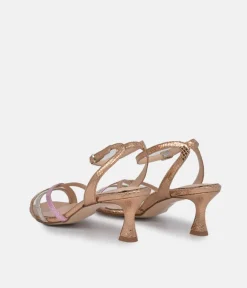PieSanto Stylish Gold Combi Block Heel Sandals