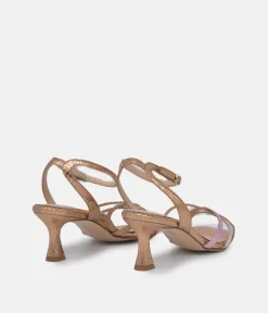 PieSanto Stylish Gold Combi Block Heel Sandals