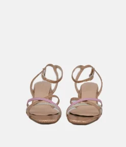 PieSanto Stylish Gold Combi Block Heel Sandals