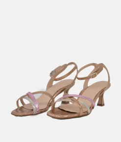 PieSanto Stylish Gold Combi Block Heel Sandals