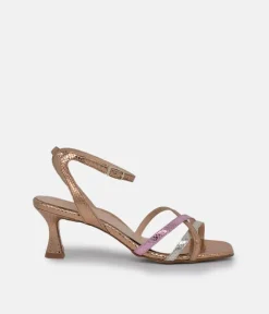 PieSanto Stylish Gold Combi Block Heel Sandals