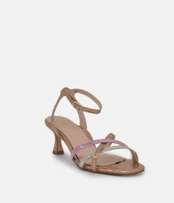 PieSanto Stylish Gold Combi Block Heel Sandals