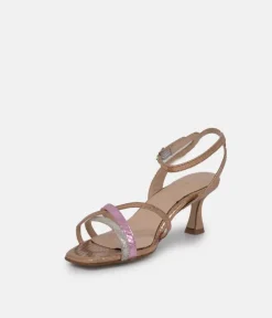 PieSanto Stylish Gold Combi Block Heel Sandals