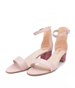 Pink Glitter Barely There Block Heels
