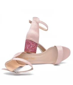 Pink Glitter Barely There Block Heels