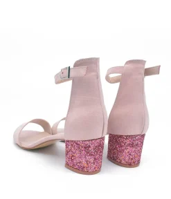 Pink Glitter Barely There Block Heels