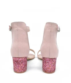 Pink Glitter Barely There Block Heels