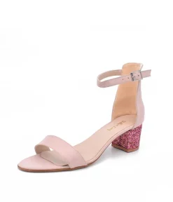 Pink Glitter Barely There Block Heels