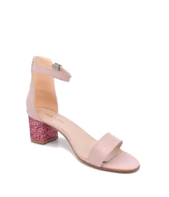 Pink Glitter Barely There Block Heels