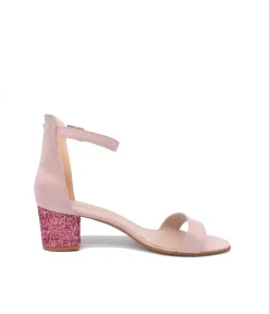 Pink Glitter Barely There Block Heels