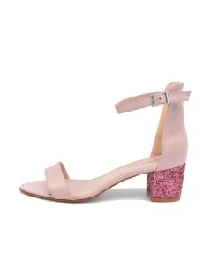 Pink Glitter Barely There Block Heels