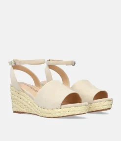 Plush Beige Suedette Wedge Sandals
