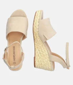 Plush Beige Suedette Wedge Sandals