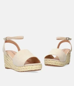 Plush Beige Suedette Wedge Sandals