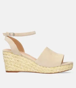 Plush Beige Suedette Wedge Sandals