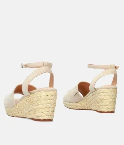 Plush Beige Suedette Wedge Sandals