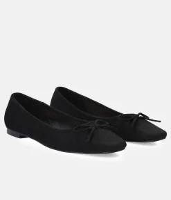 Plush Black Suede Bow Tie Ballet Flats