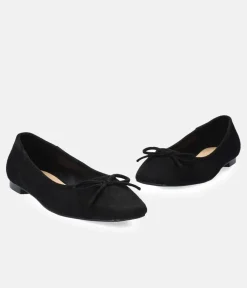Plush Black Suede Bow Tie Ballet Flats