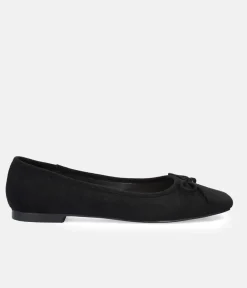 Plush Black Suede Bow Tie Ballet Flats