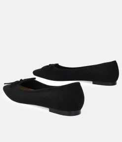 Plush Black Suede Bow Tie Ballet Flats