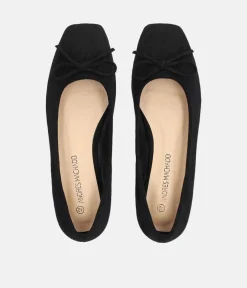 Plush Black Suede Bow Tie Ballet Flats