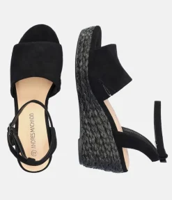 Plush Black Suedette Wedge Sandals