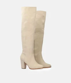 Plush Cream Suede Knee High Long Boots