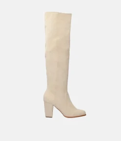 Plush Cream Suede Knee High Long Boots
