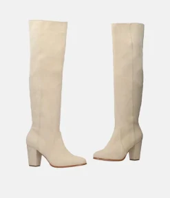 Plush Cream Suede Knee High Long Boots