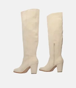 Plush Cream Suede Knee High Long Boots