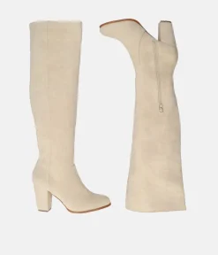 Plush Cream Suede Knee High Long Boots