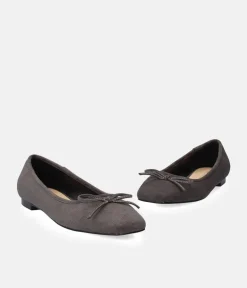 Plush Grey Suede Bow Tie Ballet Flats